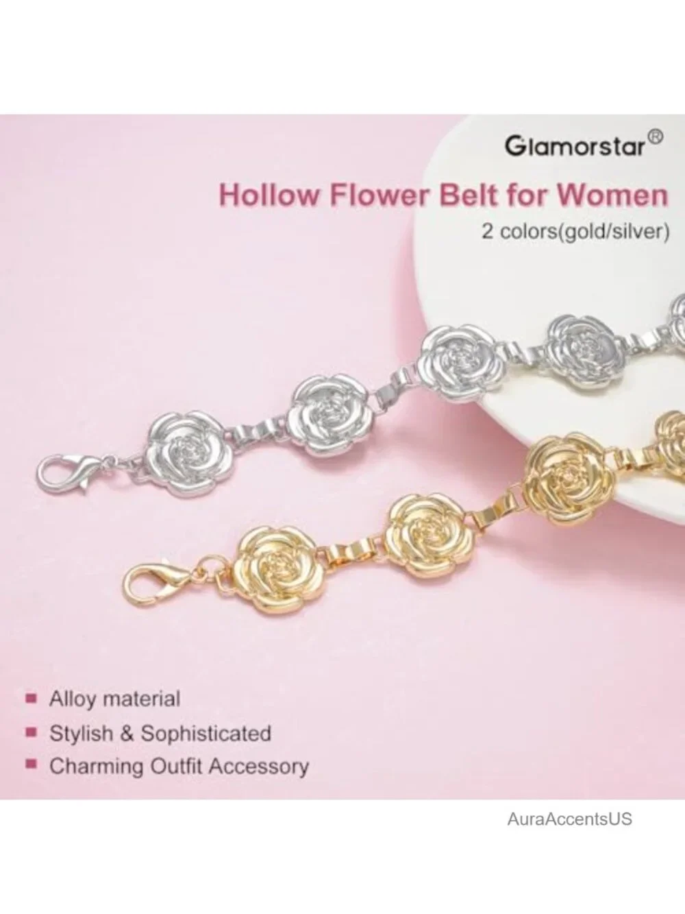 Alloy Waist Chain Belt Floral Hollow Flower Belt for Women Dresses